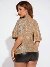 Mock Neck Batwing Sleeve Sequin Tee